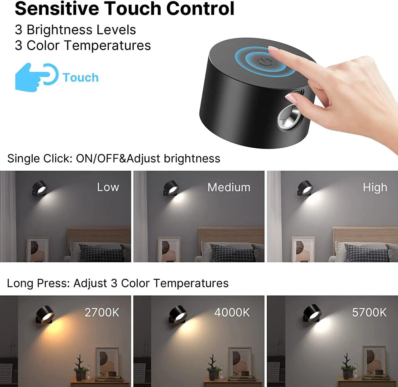 LumiGlow 360° Touch Control Wall Sconce