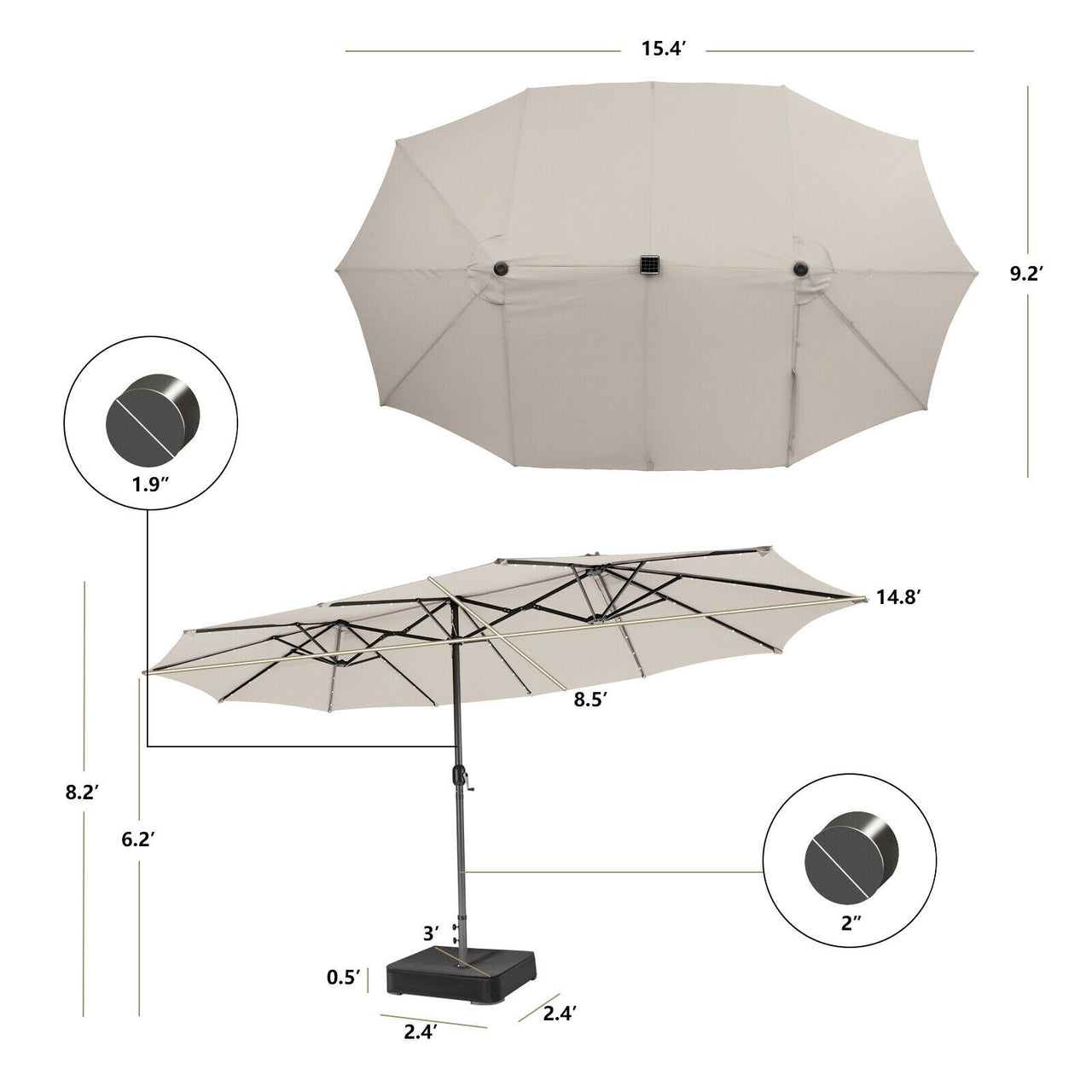 15ft Patio Market Umbrella with base