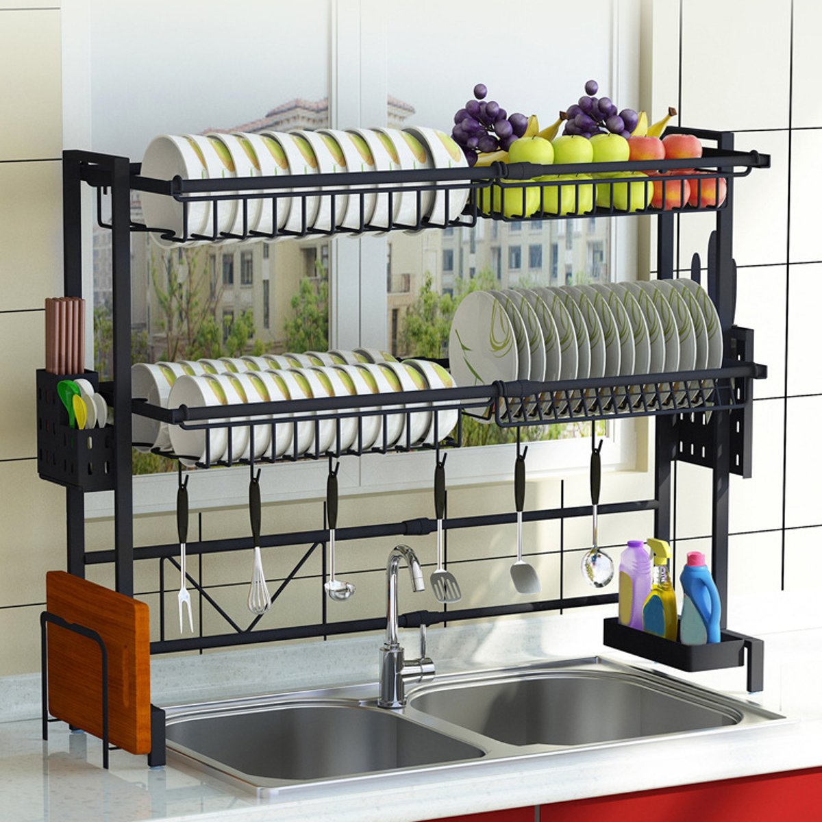 2 Tier 85cm Black Metal Kitchen Storage Racks Basket Organizer Over Sink  Dish Drying Rack - China Dish Rack and Kitchen Rack price